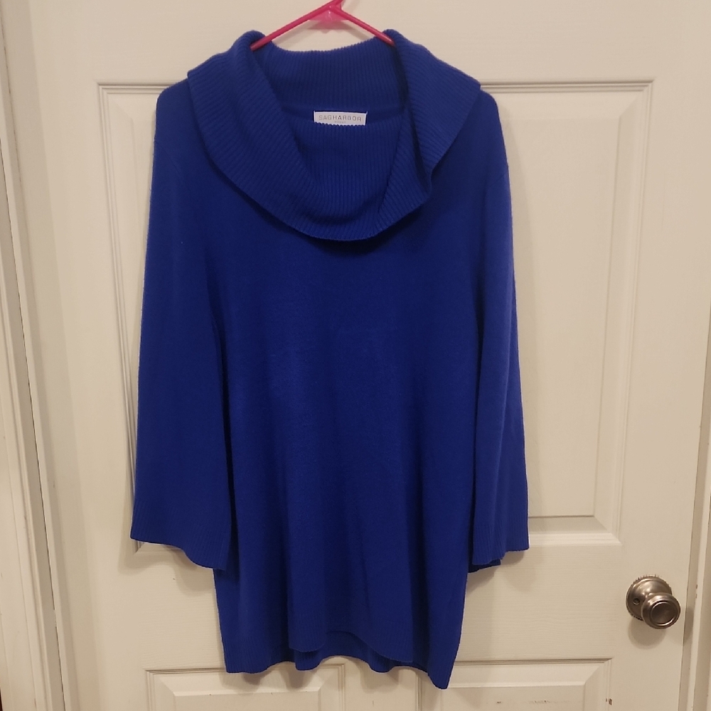 Sag Harbor Blue Cowl Neck Sweater Tunic